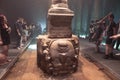 Medusa Head Pillar in Basilica Cistern or Yerebatan Sarnici with tourists