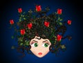 Medusa mythology snakes in the head with red roses in her hair Royalty Free Stock Photo