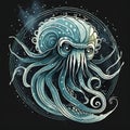 Medusa. Vector Illustration of a Jellyfish Gorgon. Greek mythology logo design black background Royalty Free Stock Photo