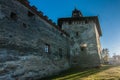 Medzhybizh castle with sunset rays Royalty Free Stock Photo