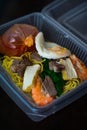 Mee Bandung Muar in a take out box, a Malaysia delicacy noodle originated from Muar District, Johore, Malaysia. The Noodle is a Royalty Free Stock Photo