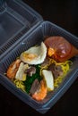 Mee Bandung Muar in a take out box, a Malaysia delicacy noodle originated from Muar District, Johore, Malaysia. The Noodle is a Royalty Free Stock Photo