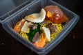 Mee Bandung Muar in a take out box, a Malaysia delicacy noodle originated from Muar District, Johore, Malaysia. The Noodle is a Royalty Free Stock Photo