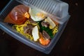 Mee Bandung Muar in a take out box, a Malaysia delicacy noodle originated from Muar District, Johore, Malaysia. The Noodle is a Royalty Free Stock Photo