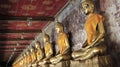 Temple Balcony. Buddhas On Stucco Base And Old Wall Royalty Free Stock Photo