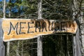 Meerauge - Wooden sign indicating the entrance of the alpine pond Meerauge in Boden Valley