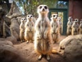 Meercats At Attention In Enclosure Royalty Free Stock Photo