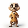 Anthropomorphic Meerkat In Suit: Hiperrealistic Cartoon Character