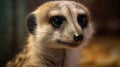 Meerkat face close-up with blurred background. Generative AI