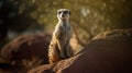 Meerkat face close-up with blurred background. Generative AI