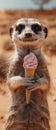 Meerkat with ice cream stack, scorching desert, closeup, comedic relief , 8K resolution