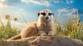 Meerkat Sitting And Staring With Blue Sky - Uhd Image