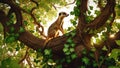 Meerkat Guardian of the Forest: Perched on Branch with Ivy Canopy Royalty Free Stock Photo