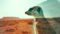 Meerkat Silhouette Double Exposure in Desert Landscape