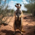 Meerkat standing on its hind legs in the Kalahari desert