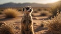 Alert Meerkat Standing Guard in the Kalahari Desert at Sunset. Royalty Free Stock Photo