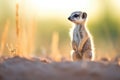 meerkat with stretched shadow in evening light Royalty Free Stock Photo