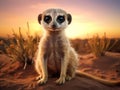 of Meerkat Suricata suricatta, African native animal, small carnivore