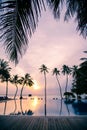 Meeru Island Maldives April 2019. - The beach at sunsrise on tropical island with palm trees. Royalty Free Stock Photo