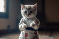 Ai Generative Cute little bengal kitten with a karate belt