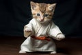 Ai Generative Cute little bengal kitten with a karate belt