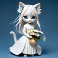 Meet Luna, the elegant and graceful humanoid kitty cat girl with shimmering white hair and piercing blue eyes. Royalty Free Stock Photo