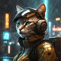 Meet Mia, an anthropomorphic feline robot girl with a sleek cyberpunk aesthetic. She combines earth tones in her design