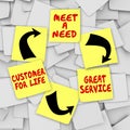 Meet Need Great Service Customer For Life Sticky Notes Diagram