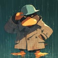 Determined Duck Detective in the Rain Royalty Free Stock Photo