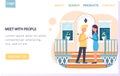 Meet with people landing page template with young couple talking standing on doorstep near terrace Royalty Free Stock Photo