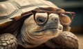 Meet a wise and elderly turtle sporting glasses, navigating with difficulty Creating using generative AI tools