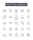 Meeting agenda line icons collection. Job interview, Travel itinerary, Wedding program, Conference schedule, Study plan