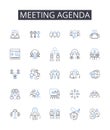 Meeting agenda line icons collection. Job interview, Travel itinerary, Wedding program, Conference schedule, Study plan