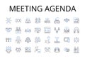 Meeting agenda line icons collection. Job interview, Travel itinerary, Wedding program, Conference schedule, Study plan