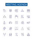 Meeting agenda line icons signs set. Design collection of Schedule, Agenda, Topics, Discussion, Minutes, Planning