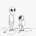 Meeting of an alien and an astronaut