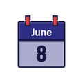 June 8, Calendar icon. Day, month. Meeting appointment time. Event schedule date. Flat vector illustration. Royalty Free Stock Photo