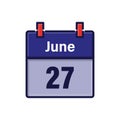 June 27, Calendar icon. Day, month. Meeting appointment time. Event schedule date. Flat vector illustration. Royalty Free Stock Photo