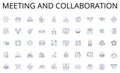 Meeting and collaboration line icons collection. Smartph, Tablet, Laptop, Desktop, Smartwatch, Fitness-tracker, Headphs Royalty Free Stock Photo