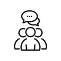 Meeting concept. Speech bubbles under group of people line icon. Topics like conference, teamwork, brainstorming Royalty Free Stock Photo