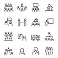 Meeting & conference icon set in thin line Royalty Free Stock Photo