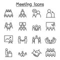 Meeting, conference, seminar, planing icon set in thin line style Royalty Free Stock Photo