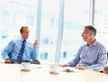 Meeting, discussion and business men in office for management conversation, talking and planning. Corporate workers Royalty Free Stock Photo