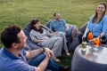 Meeting friends in the backyard of the house or in open air cafe Royalty Free Stock Photo