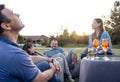 Meeting friends in the backyard of the house or in open air cafe Royalty Free Stock Photo