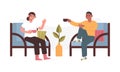 Friends meeting. Multiethnic guy and girl talking over cup of coffee illustration