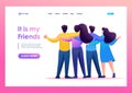 Meeting friends, friends are standing in an embrace, joy, friendship. Flat 2D character. Landing page concepts and web design Royalty Free Stock Photo