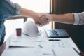 Meeting and greeting, Two engineer or architect meeting for project, handshake after consultation and conference new project plan Royalty Free Stock Photo