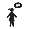 Meeting icon vector female person profile avatar with speech bubble symbol for discussion and information in flat color glyph Royalty Free Stock Photo