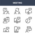 9 meeting icons pack. trendy meeting icons on white background. thin outline line icons such as email, diagram, switch . meeting Royalty Free Stock Photo